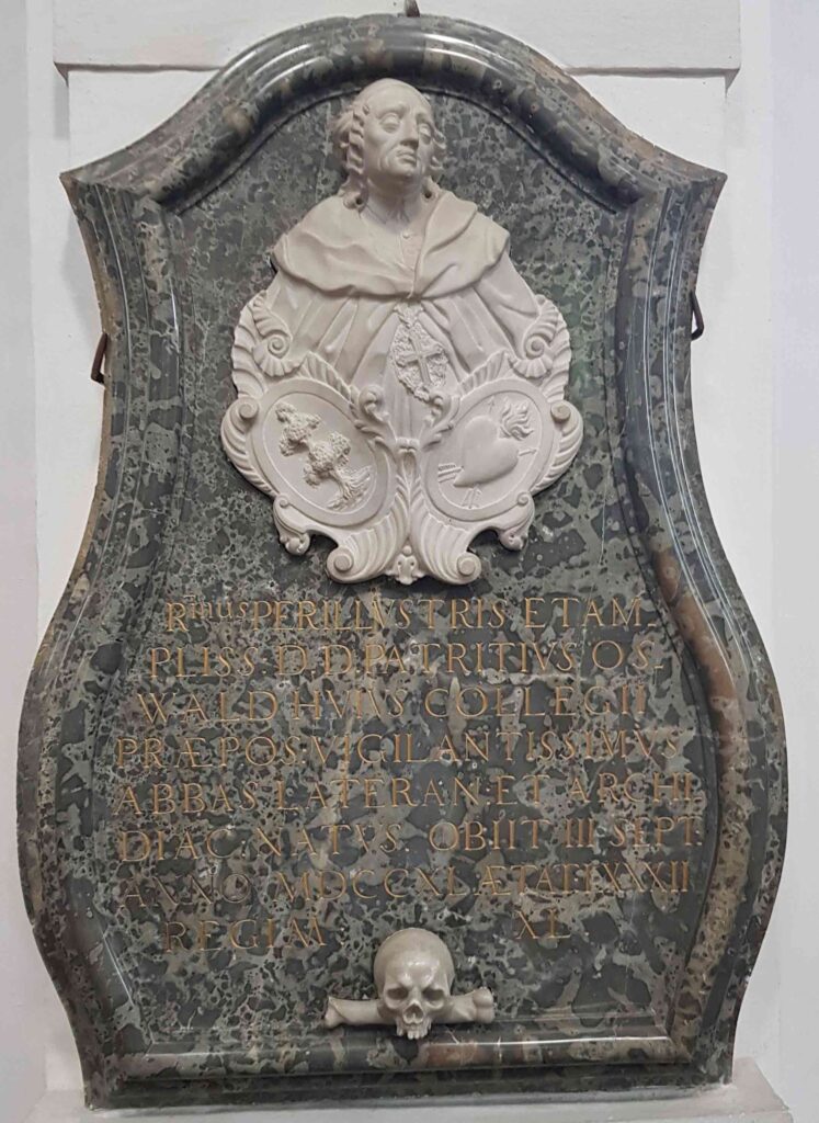 Gedenktafel für Propst Patritius Oswald in der Rottenbucher Pfarrkirche Mariae Geburt.